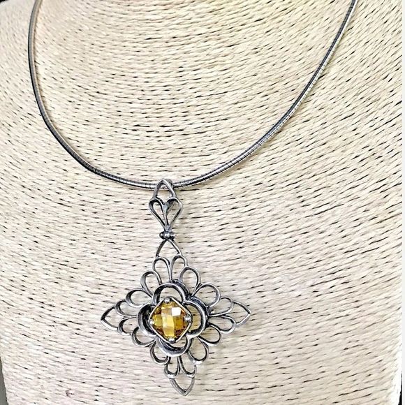 SILPADA Sterling Silver Faceted Citrine Pendant S1222 Sterling Omega Necklace - Picture 5 of 9